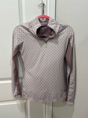 Kastel Denmark Long Sleeve Diamond Print Quarter-Zip Top - Mauve/White
